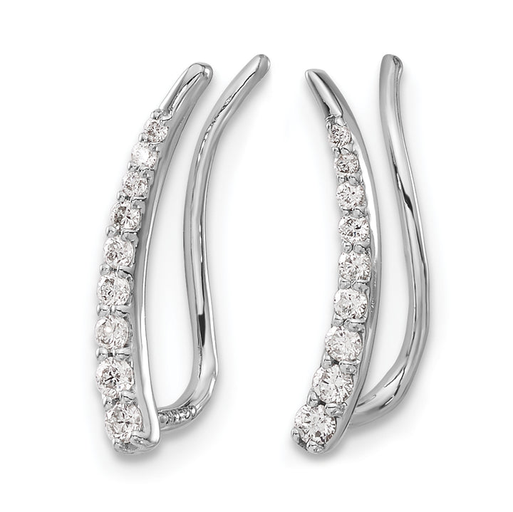 14k White Gold 1/6 CT Diamond Fancy Graduated Ear Climber Earrings