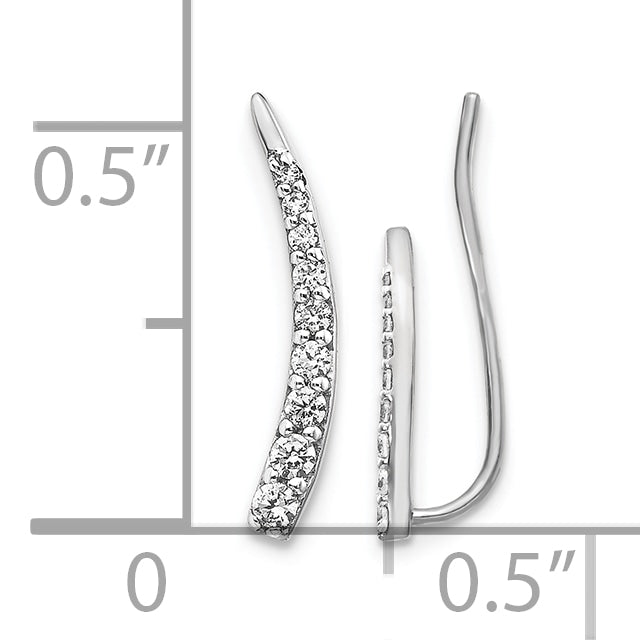 14k White Gold 1/6 CT Diamond Fancy Graduated Ear Climber Earrings