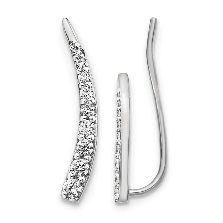 14k White Gold 1/6 CT Diamond Fancy Graduated Ear Climber Earrings