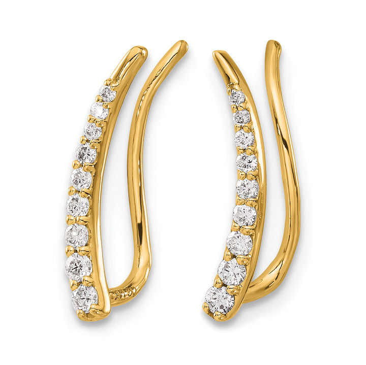 14k Yellow Gold 1/6 CT Diamond Graduated Ear Climber Earrings