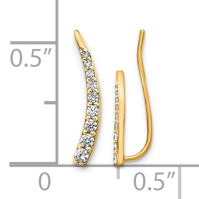 14k Yellow Gold 1/6 CT Diamond Graduated Ear Climber Earrings