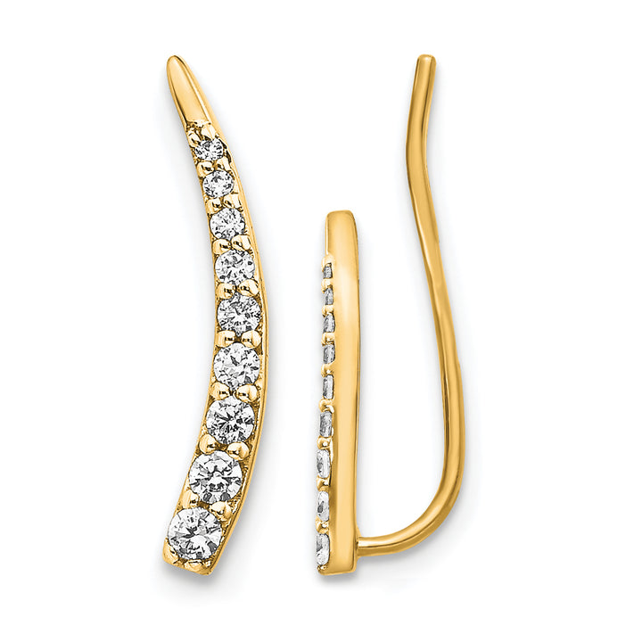 14k Yellow Gold 1/6 CT Diamond Graduated Ear Climber Earrings