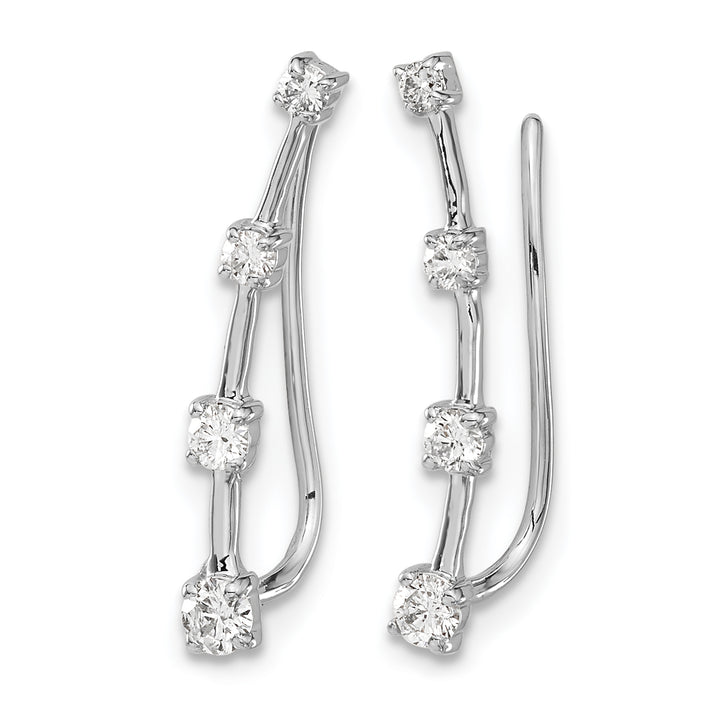 14k White Gold 1/3 CT Diamond Graduated 4-stone Ear Climber Earrings