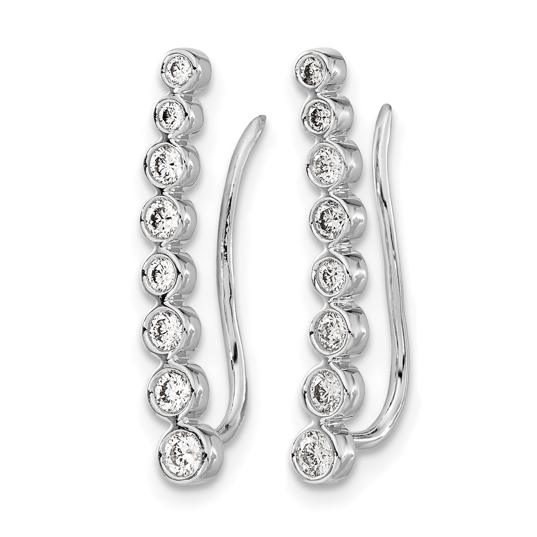 14k White Gold 3/8 CT Diamond Bezel Graduated Ear Climber Earrings