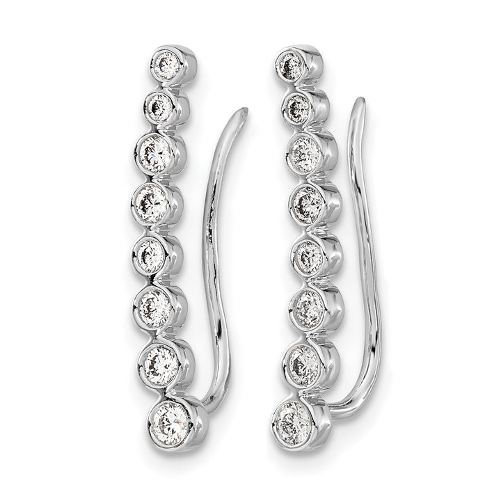 14k White Gold 3/8 CT Diamond Bezel Graduated Ear Climber Earrings