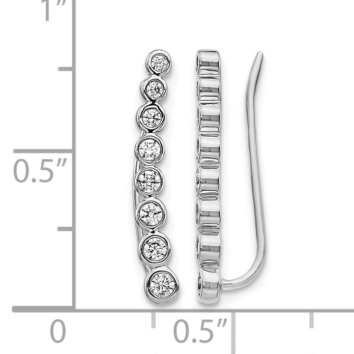 14k White Gold 3/8 CT Diamond Bezel Graduated Ear Climber Earrings