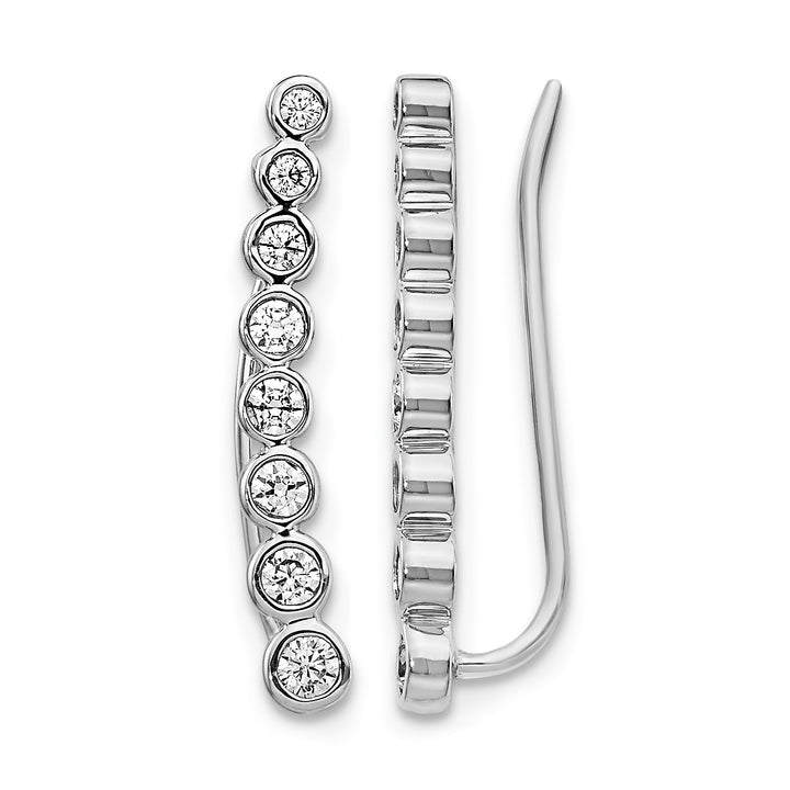 14k White Gold 3/8 CT Diamond Bezel Graduated Ear Climber Earrings