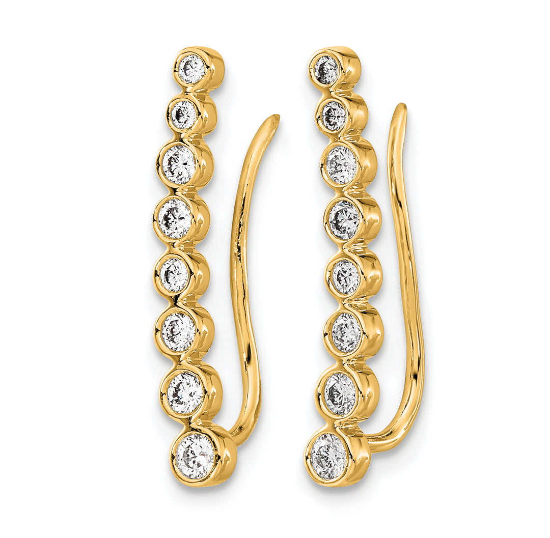 14k Yellow Gold 3/8 CT Diamond Bezel Graduated Ear Climber Earrings