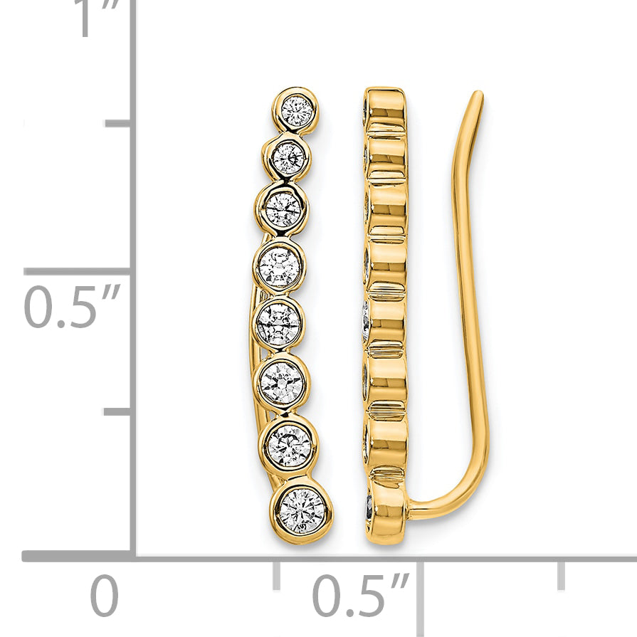 14k Yellow Gold 3/8 CT Diamond Bezel Graduated Ear Climber Earrings