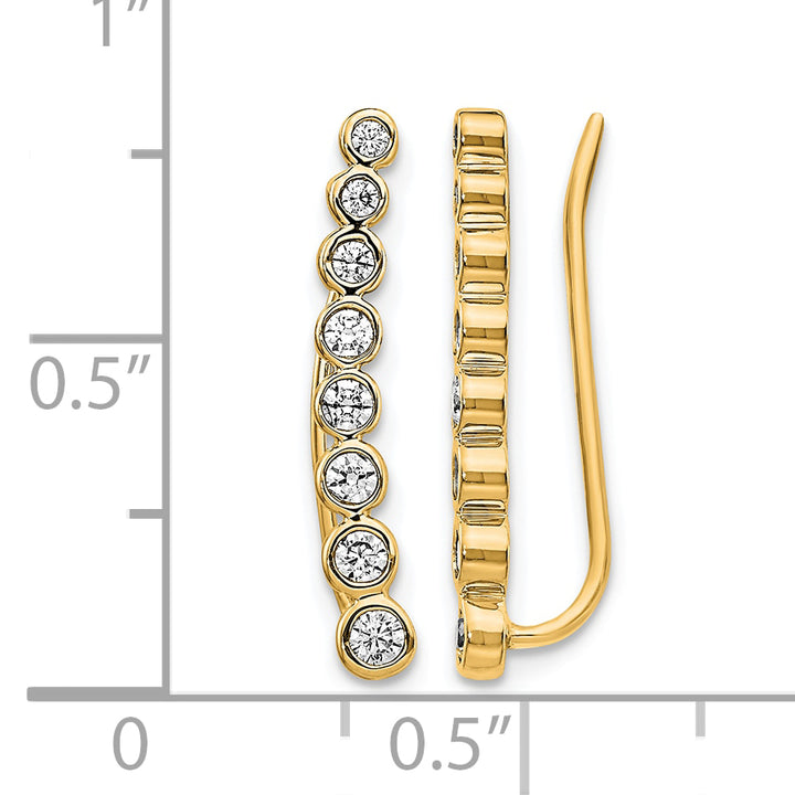 14k Yellow Gold 3/8 CT Diamond Bezel Graduated Ear Climber Earrings