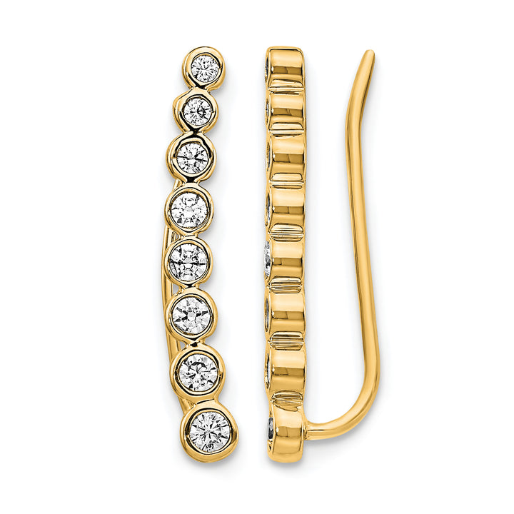 14k Yellow Gold 3/8 CT Diamond Bezel Graduated Ear Climber Earrings