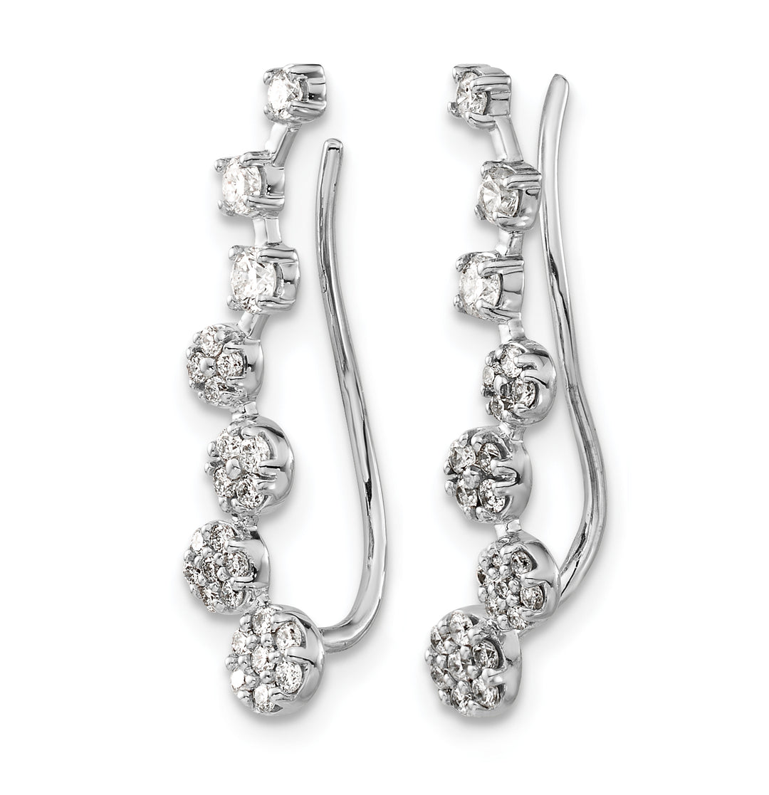 14k White Gold 1/2 CT Diamonds Graduated Ear Climber Earrings