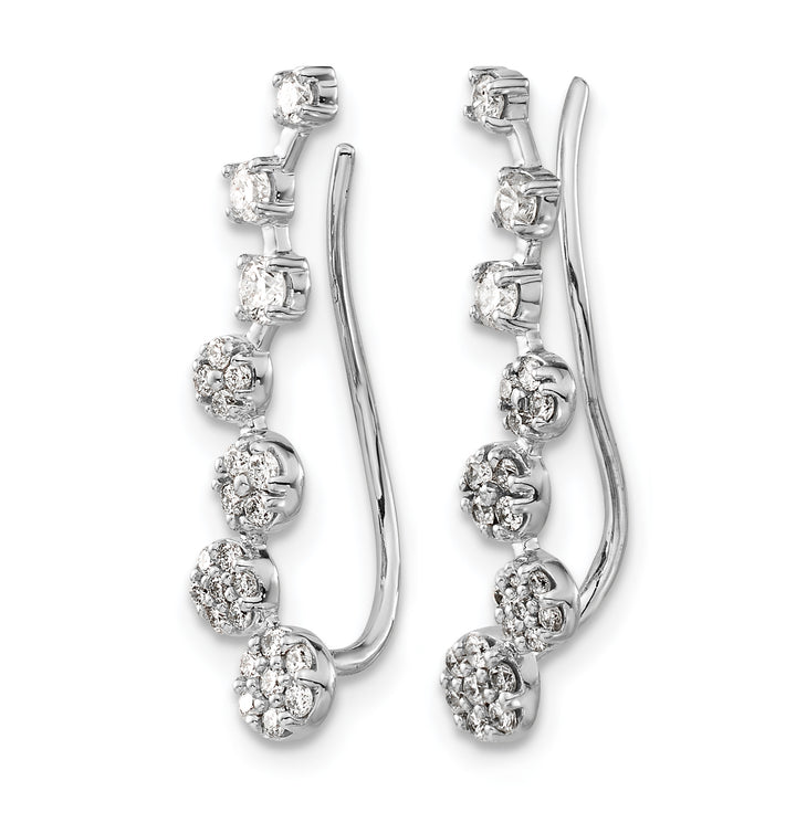 14k White Gold 1/2 CT Diamonds Graduated Ear Climber Earrings