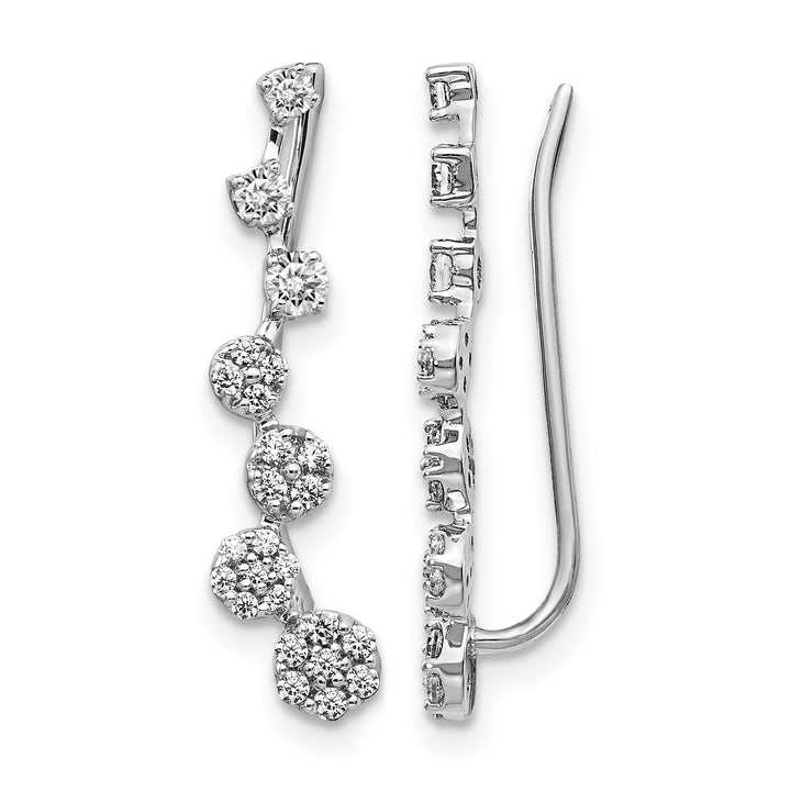 14k White Gold 1/2 CT Diamonds Graduated Ear Climber Earrings