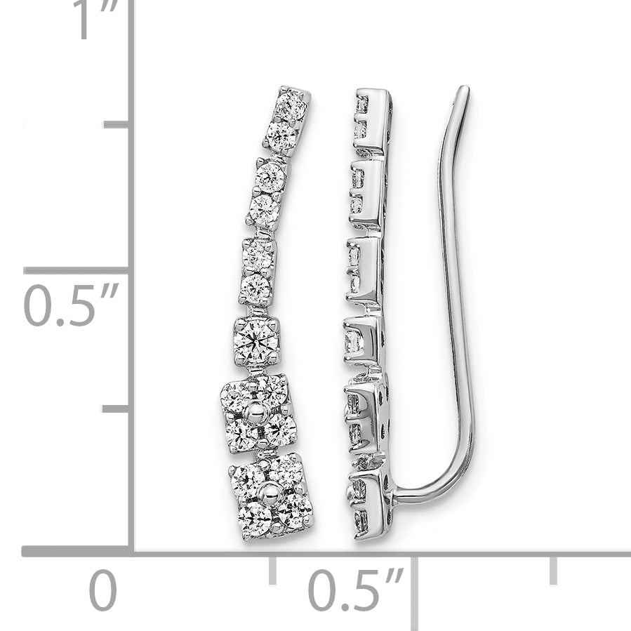 14k White Gold 1/2 CT Diamond Graduated Ear Climber Earrings