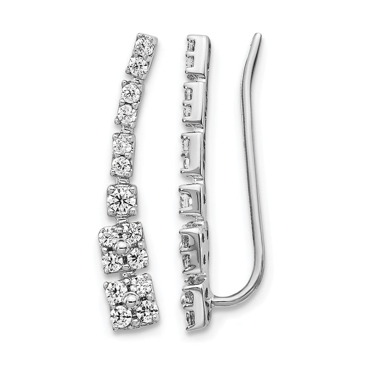 14k White Gold 1/2 CT Diamond Graduated Ear Climber Earrings