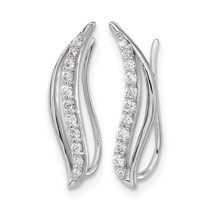 14k White Gold 1/4 CT Diamond Wave Ear Climber Earrings