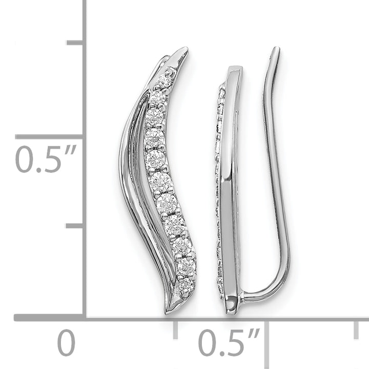 14k White Gold 1/4 CT Diamond Wave Ear Climber Earrings