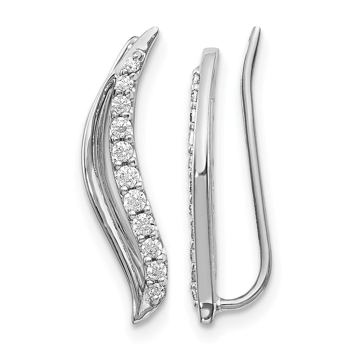 14k White Gold 1/4 CT Diamond Wave Ear Climber Earrings