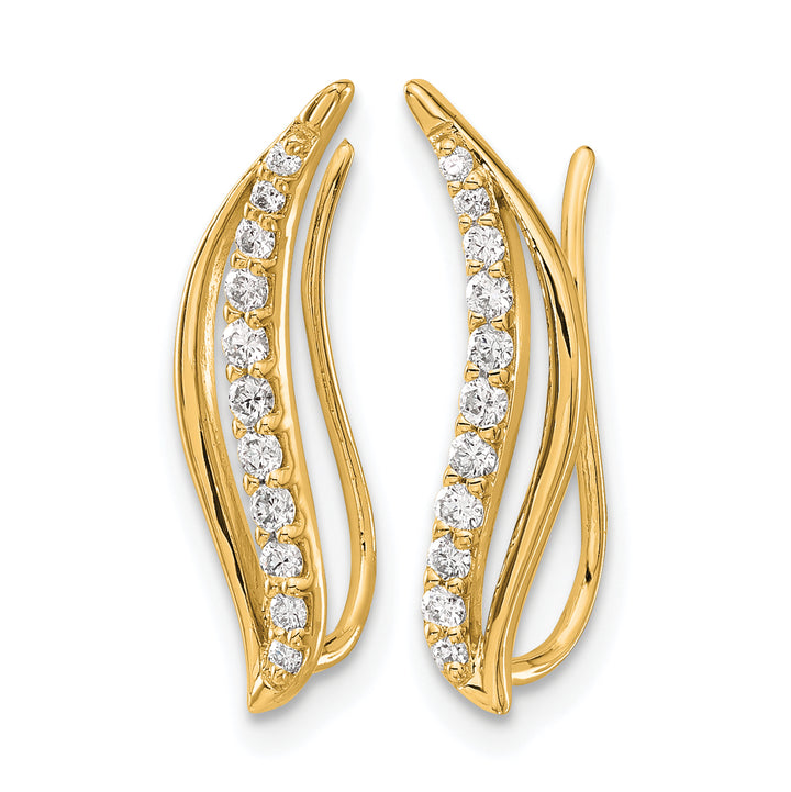 14k Yellow Gold 1/4 CT Diamond Wave Design Ear Climber Earrings