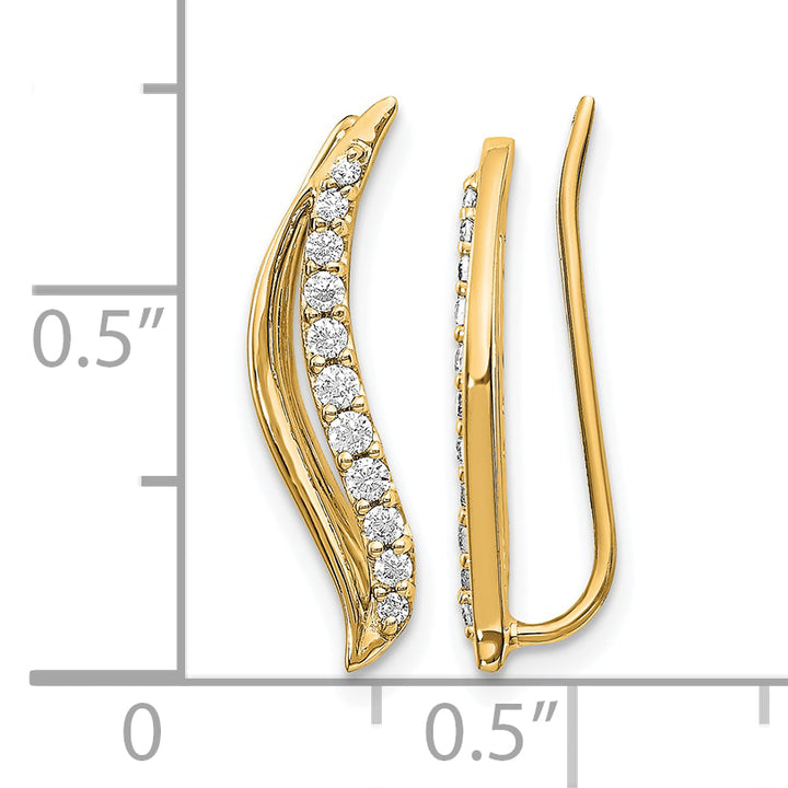 14k Yellow Gold 1/4 CT Diamond Wave Design Ear Climber Earrings
