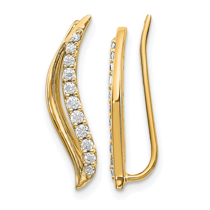 14k Yellow Gold 1/4 CT Diamond Wave Design Ear Climber Earrings