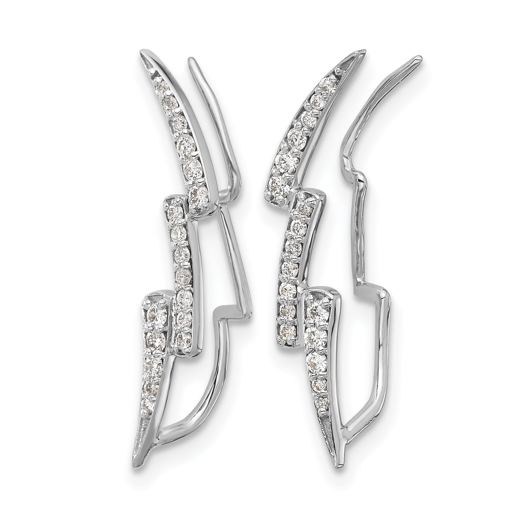14k White Gold 1/3 CT Diamond Lightning Design Ear Climber Earrings
