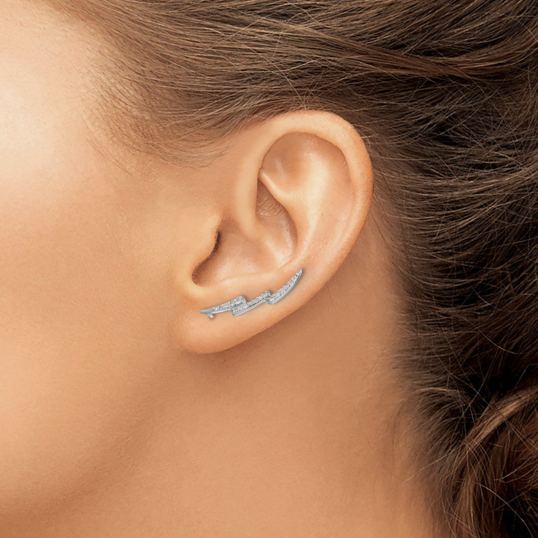 14k White Gold 1/3 CT Diamond Lightning Design Ear Climber Earrings