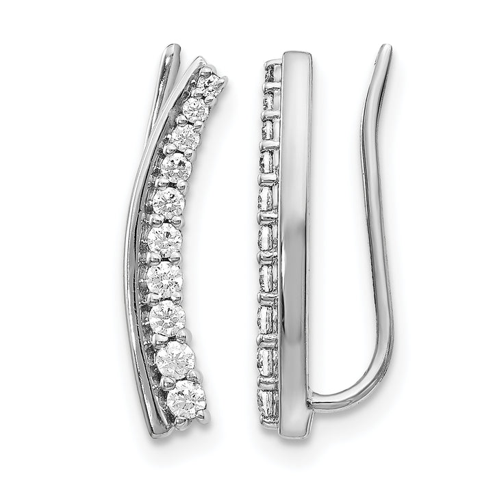14k White Gold 1/3 CT Diamond Graduated Ear Climber Earrings