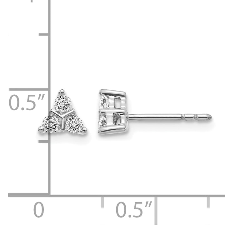 14k White Gold 1/4 CT Diamond 3-Stone Triangle Shape Post Earrings