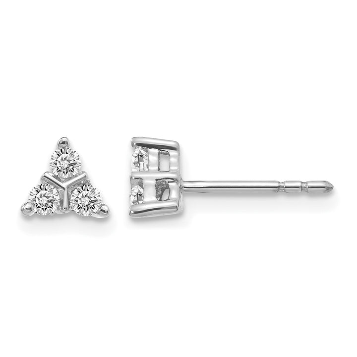 14k White Gold 1/4 CT Diamond 3-Stone Triangle Shape Post Earrings
