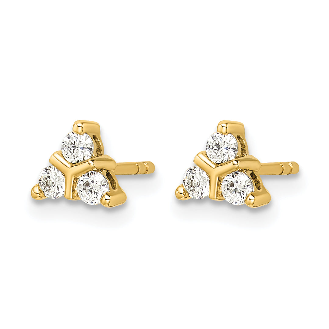 14k Yellow Gold 1/4 CT Diamond 3-Stone Triangle Design Post Earrings