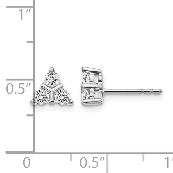 14k White Gold 1/2 CT Diamond 3-Stone Triangle Post Earrings