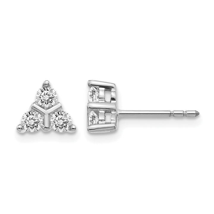 14k White Gold 1/2 CT Diamond 3-Stone Triangle Post Earrings