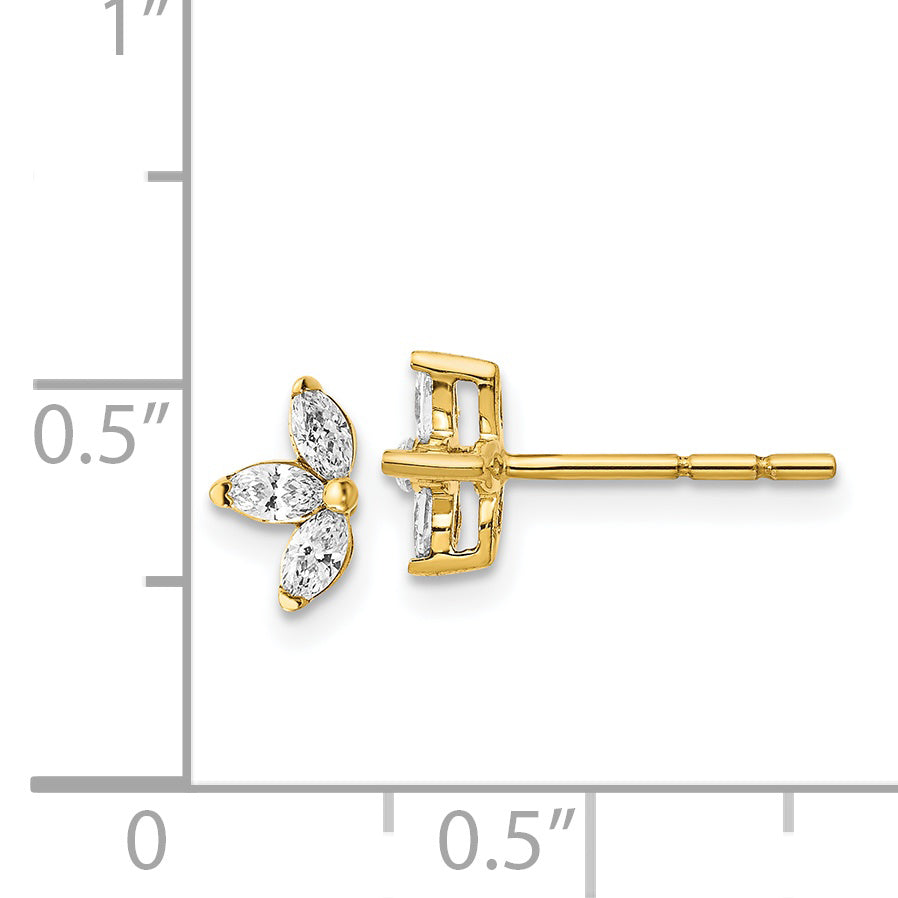 14k Yellow Gold 3-stone 1/4 CT Marquise Diamond Post Earrings