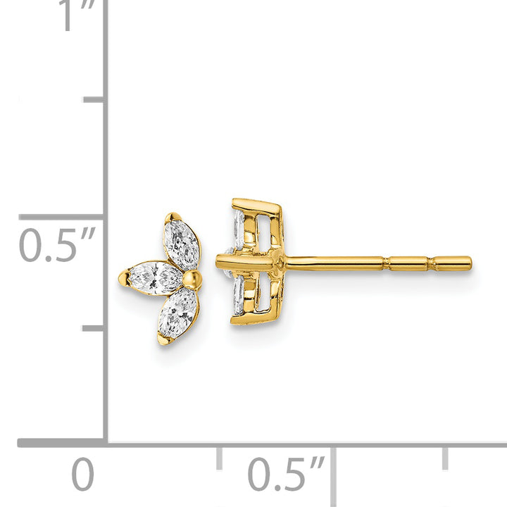 14k Yellow Gold 3-stone 1/4 CT Marquise Diamond Post Earrings