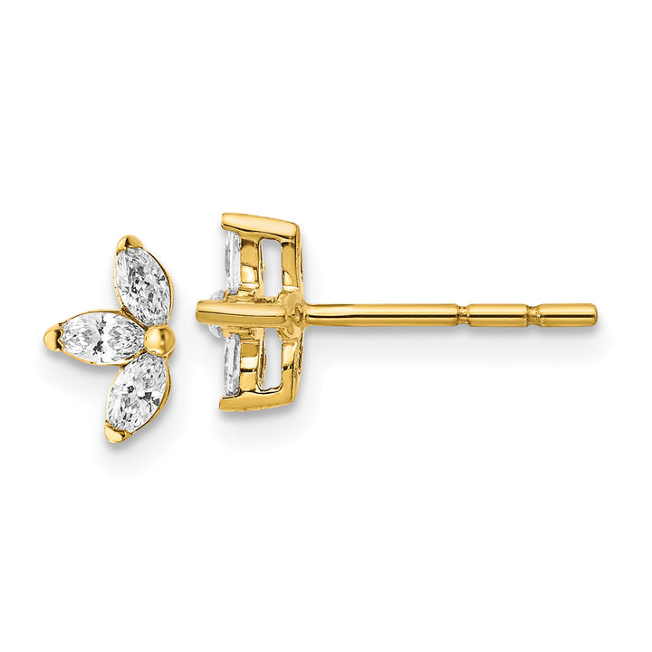14k Yellow Gold 3-stone 1/4 CT Marquise Diamond Post Earrings