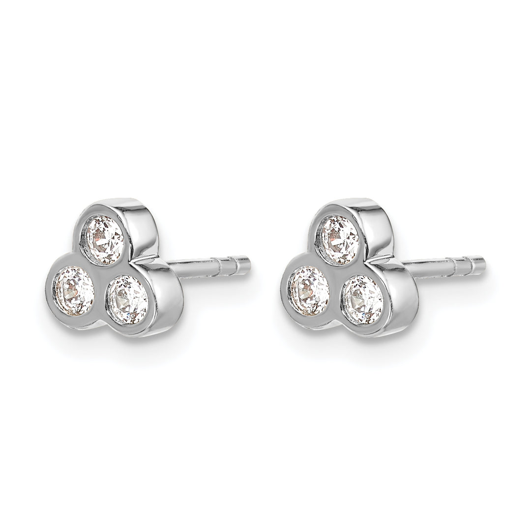 14k White Gold 1/4 CT Diamond 3-Stone Bezel Post Earrings