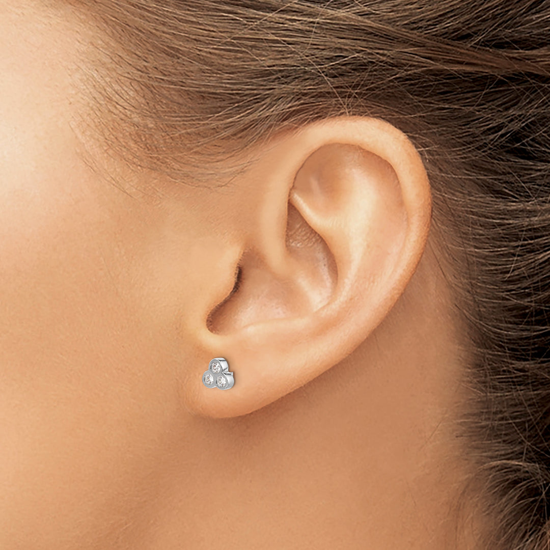 14k White Gold 1/4 CT Diamond 3-Stone Bezel Post Earrings