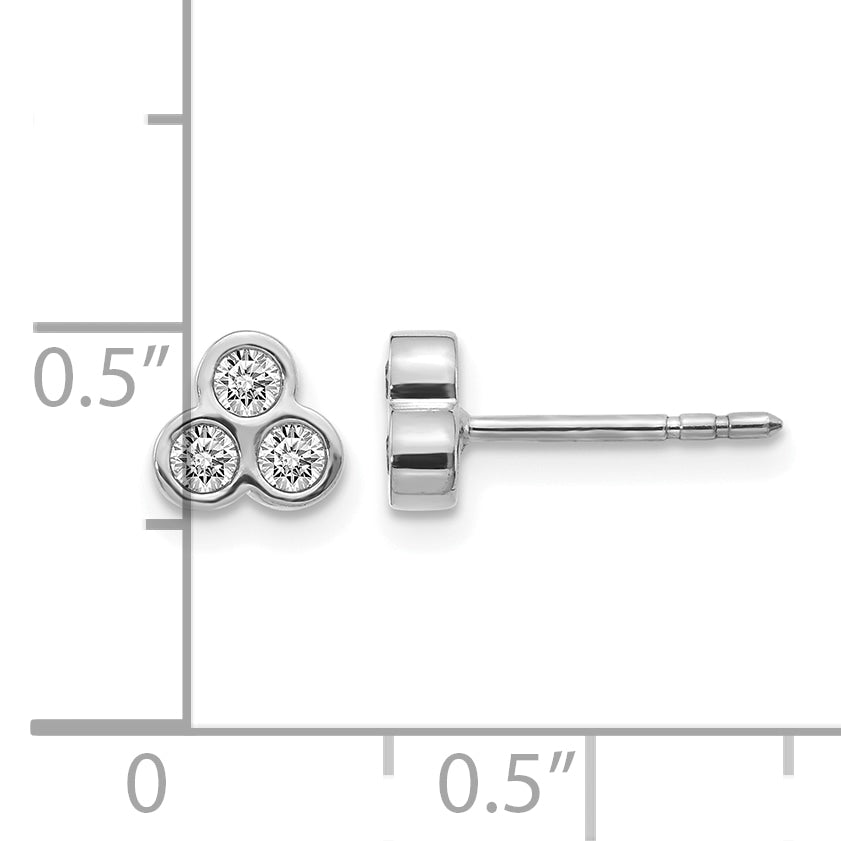 14k White Gold 1/4 CT Diamond 3-Stone Bezel Post Earrings