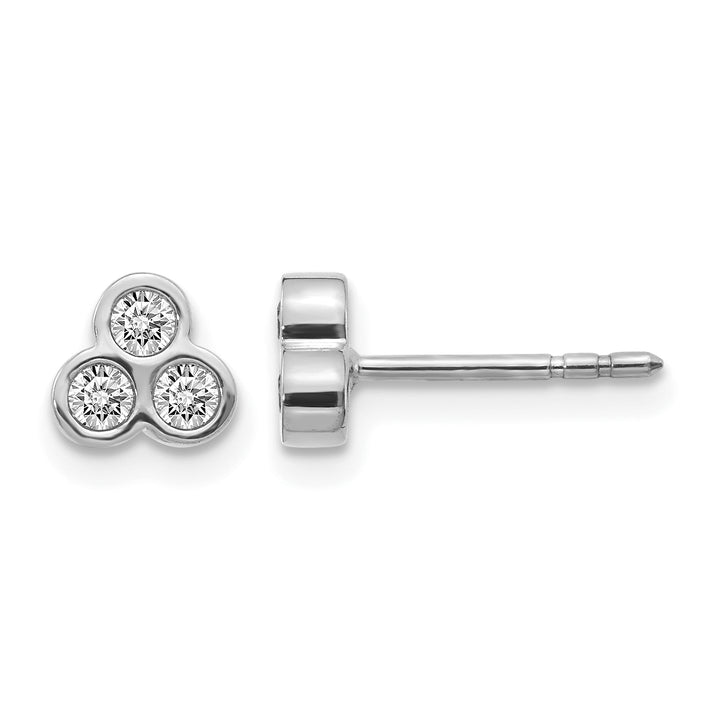 14k White Gold 1/4 CT Diamond 3-Stone Bezel Post Earrings