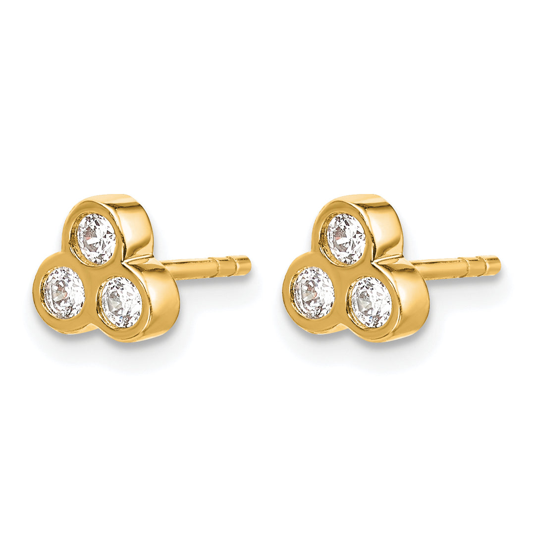 14k Yellow Gold 1/4 CT Diamond 3-Stone Bezel Post Earrings