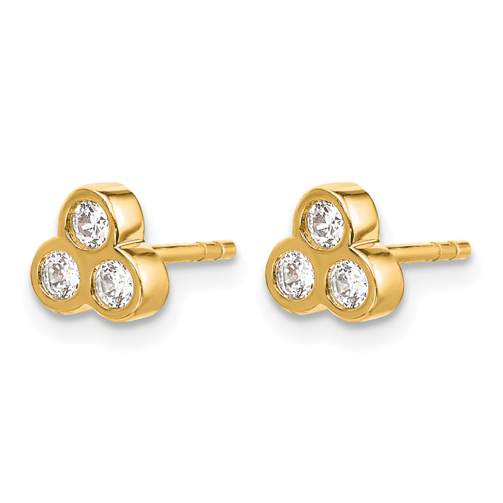 14k Yellow Gold 1/4 CT Diamond 3-Stone Bezel Post Earrings