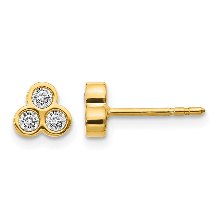 14k Yellow Gold 1/4 CT Diamond 3-Stone Bezel Post Earrings