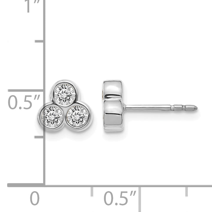 14k White Gold 1/2 CT Diamond 3-Stone Bezel Post Earrings
