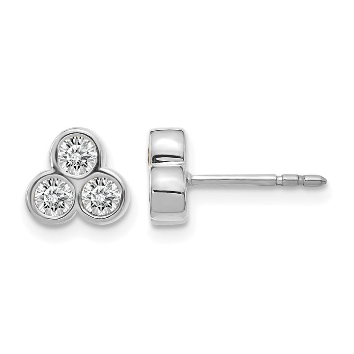 14k White Gold 1/2 CT Diamond 3-Stone Bezel Post Earrings