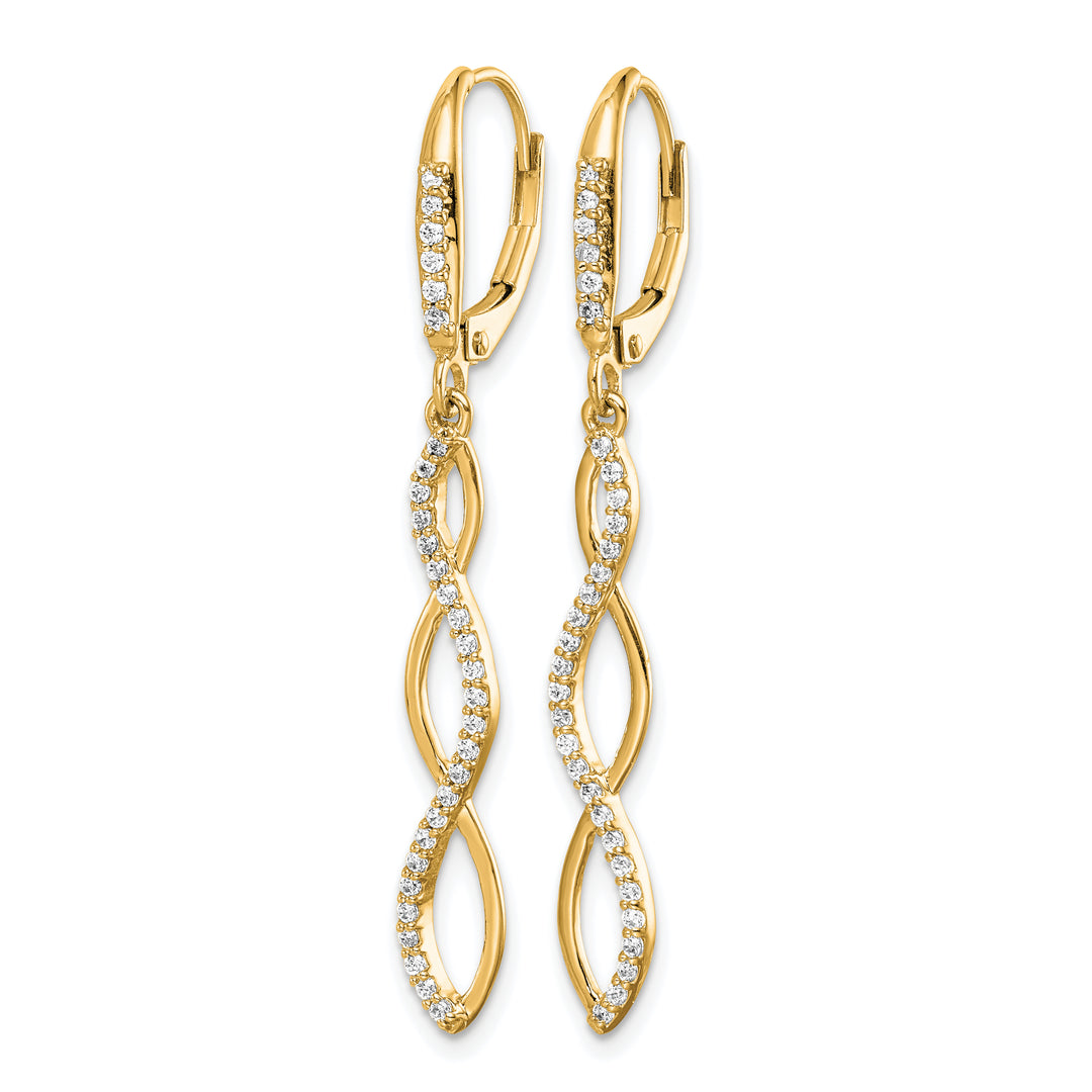 14k Yellow Gold 1/3 CT Diamond Twisted Dangle Leverback Earrings
