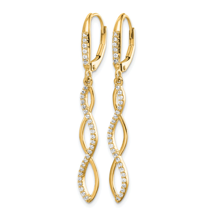 14k Yellow Gold 1/3 CT Diamond Twisted Dangle Leverback Earrings