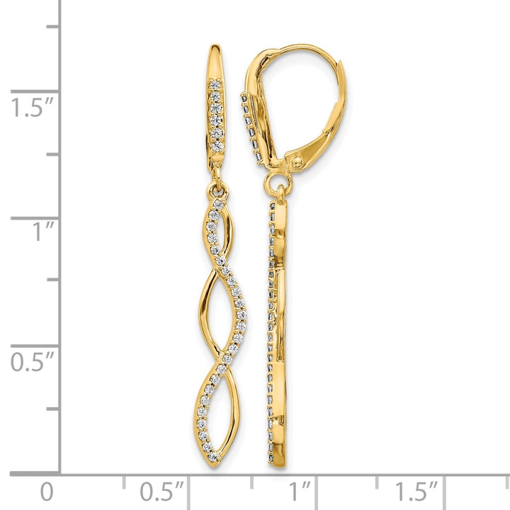 14k Yellow Gold 1/3 CT Diamond Twisted Dangle Leverback Earrings