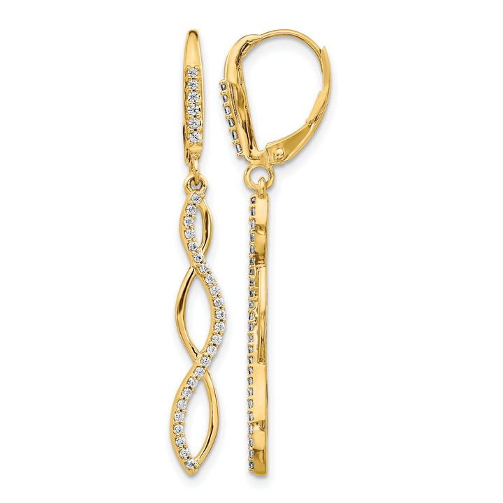 14k Yellow Gold 1/3 CT Diamond Twisted Dangle Leverback Earrings